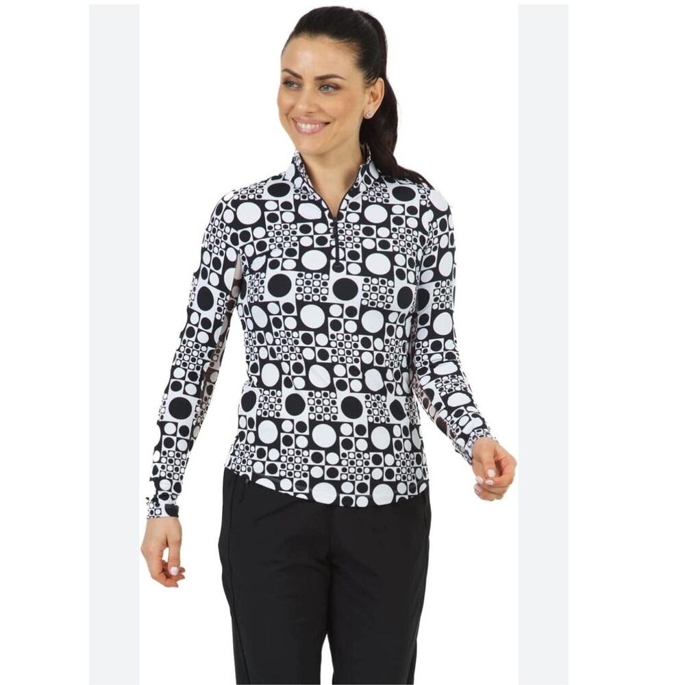 IBKUL Elise Long Sleeve 1/4 Zip UPF Protection Polka Dot Sz L Golf Pickleball